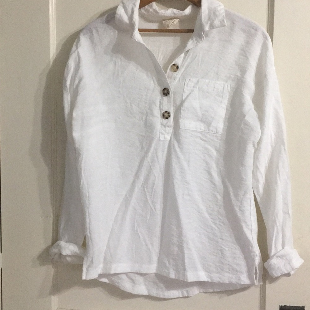 White long sleeve with tortoise buttons